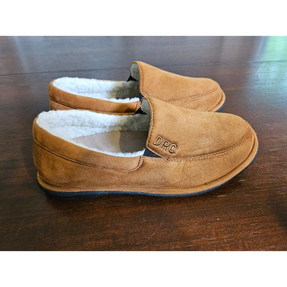 Dr. Comfort Relax Slippers Mens Size 8 Brown Suede Faux Fur Lined Moccasins